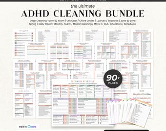 ADHD Cleaning Planner Printable Cleaning Schedule Cleaning Planner Daily Weekly Monthly Deep Cleaning Chart Home Declutter Challenge
