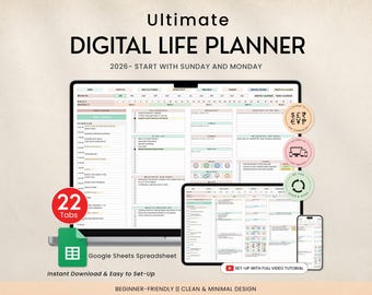 Digital Life Planner Spreadsheet Budget Tracker Vorlage Aufgabe To Do Liste Gewohnheit Produktionsziel Tagesplaner Digitaler Kalender 2025, 2026