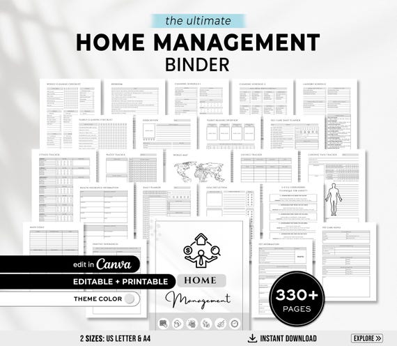 Home Management Binder, Cleaning Schedule, ADHD Planner Printable, Life Binder, Editable Cleaning Checklist, Emergency Household Planner