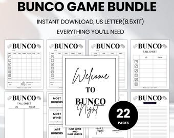 Bunco Score Cards, Printable Bunco Party Game, Bunco Score Sheet, Score Cards, Tally Sheets, Table Cards, Bunco Dice Game, Bunco Night