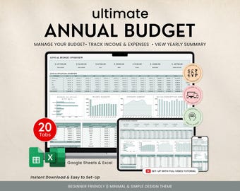 Ultimative Jahresbudgettabelle für Excel Google Sheets, Budgetvorlage, Budgetplaner, Jahresbudgetvorlage, Budget Tracker