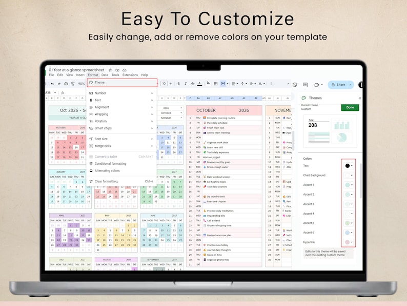 Year at a Glance Calendar Google Sheets & Excel Template, Yearly ...