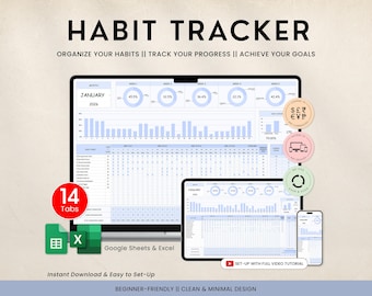 Habit Tracker Tägliche Wöchentliche Monatliche Gewohnheit, Tägliche Routine Tracker, Ziel Tracker, To Do Liste, Monatliches Zeitmanagement, Google Sheets, Excel