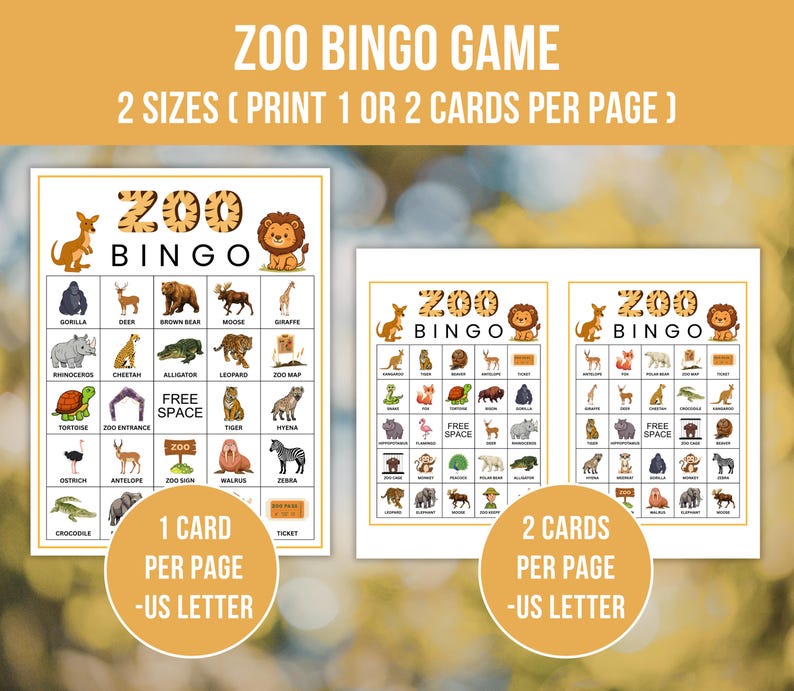Zoo Bingo, 50 Zoo Bingo Cards, Printable Animal Bingo, Zoo Party Game ...