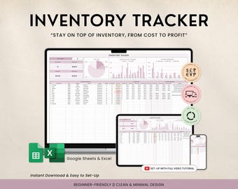 Bestandsverfolgungs-Kalkulationstabelle, Small Business Profit Tracking, Google Sheets Excel, Bestandsführung, Bestandslog, Listenbestellungs-Tracker