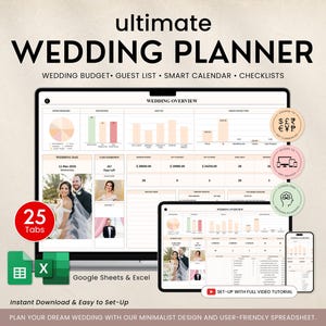 Wedding Planner Spreadsheet, Digital Wedding Budget Tracker, Wedding Timeline Checklist Google Sheets, Wedding Guest List, Wedding Planning