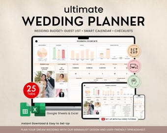 Hochzeitsplaner, Digitaler Hochzeitsbudget Tracker, Hochzeitszeitleiste Checkliste Google Sheets, Hochzeitsgästeliste, Hochzeitsplanung