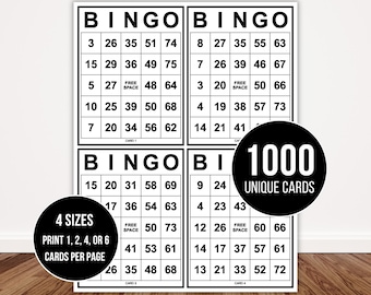 1000 Jumbo Bingo Cards, Printable 1, 2, 4, and 6 Per Page, Fun Party Game, Classroom Activity, Large Print Bingo Cards, Instant Download PDF
