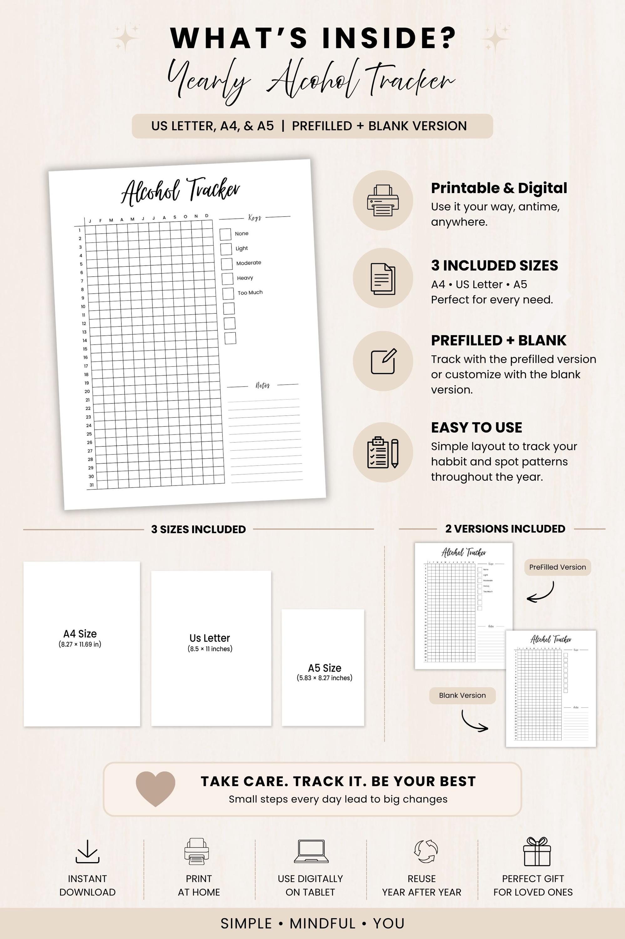 Alcohol Tracker, Printable Bullet Journal Page, Alcohol Log, Track ...