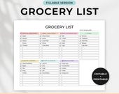 Editable Grocery List Template, Printable Grocery Planner, Food Shopping List, Meal Planner, Fillable PDF, A4/US Letter - Digital Download