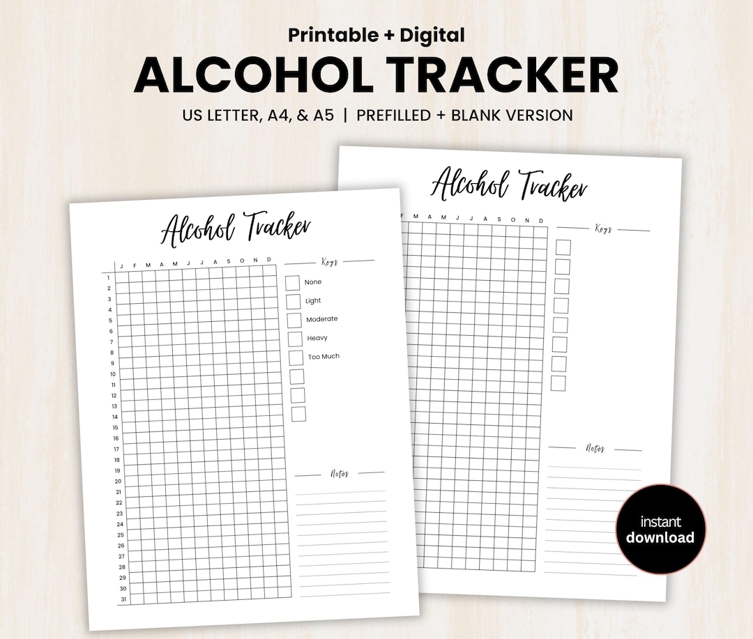 Alcohol Tracker, Printable Bullet Journal Page, Alcohol Log, Track ...