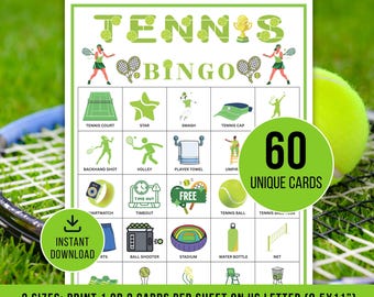 Tennis Bingo Cards, Printable Tennis Bingo, Tennis Watch Party Game, Family Fun Tennis Bingo Game, Kids Tennis Bingo, PDF Digital Download