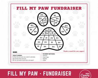 Editable Fill My Paw Fundraiser Template, Color My Paw Fundraising Poster, Animal Fundraiser Flyer, Instant Download