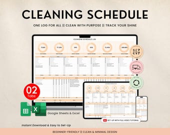 Putz-Checkliste Tabelle Vorlage für Google Sheets & Excel, Reinigungsplan Täglich Wöchentlich Jährlich Reinigungsplaner Haus Haushaltsliste
