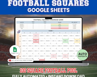 Football Squares Template, Google Sheets, 100 Square Football Pool, Office Fundraiser Game - Digital Download