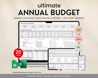 Ultimative Jahresbudget Tabelle Excel Google Sheets Budget Vorlage Monatlicher Budgetplaner Jährliches Budget Tracker Jahresplaner