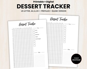 Dessert Tracker, Printable Journal Page, Sugar Intake Log, Health Tracker, Junk Food Tracker, Eating Tracker, Fitness Tracker