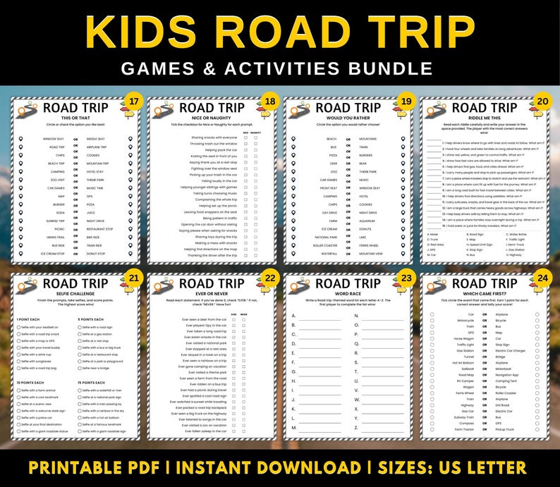 Kids Road Trip Games Printable, Family Road Trip Activities Bundle ...