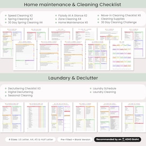 Canva editable ADHD cleaning chore chart and checklist bundle for home management and routine building