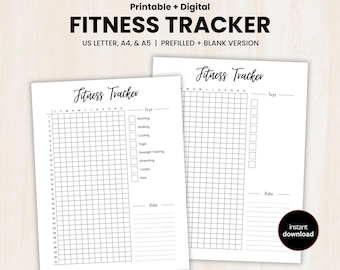Fitness Tracker Printable, Yearly Fitness Journal, Fitness Log, Exercise Tracker, Health Tracker, Workout Tracker PDF-Letter/A4/A5