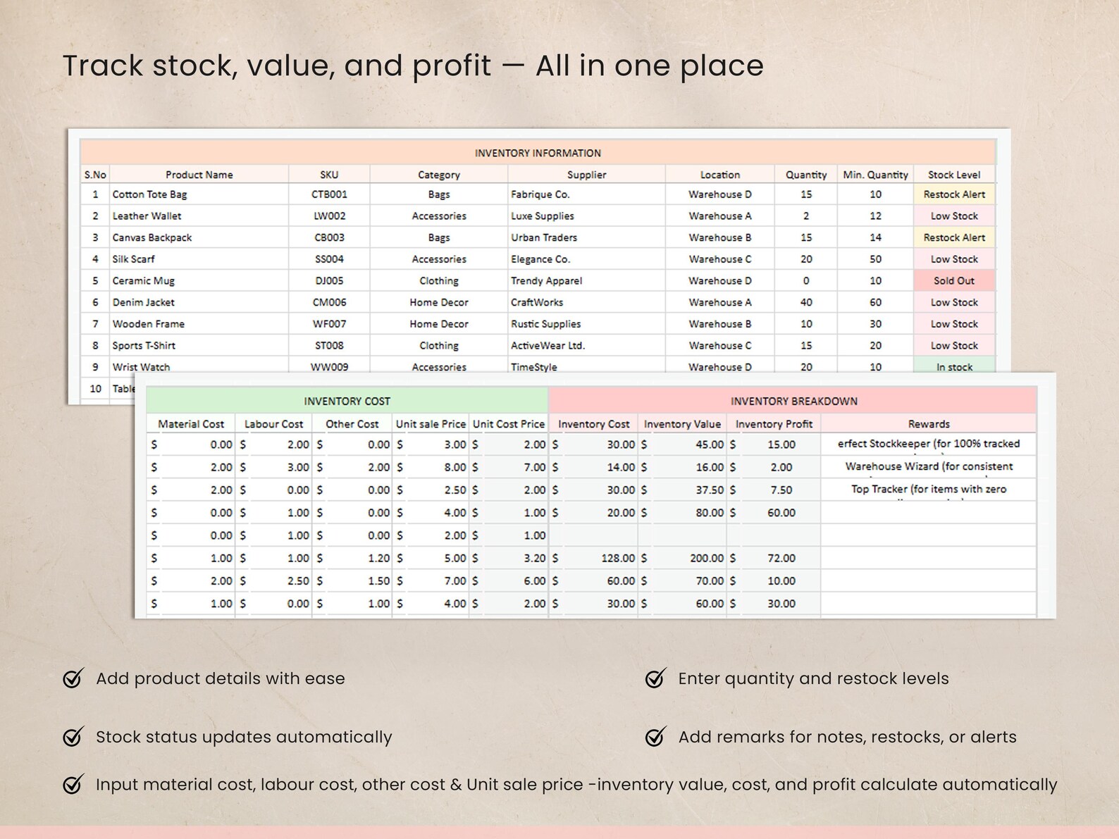 Inventory Tracker Google Sheets Excel Template Inventory Management ...
