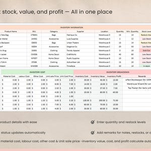 Product Pricing Calculator Spreadsheet
Easily calculate your product costs and pricing with this Product Pricing Calculator Spreadsheet. Helps small business owners set profitable pricing strategies by factoring in costs, overhead, and desired profit margins. Fully automated and editable in Google Sheets or Excel for simple financial management.