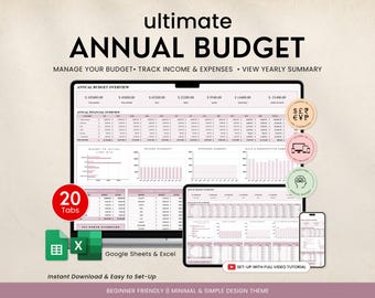 Ultimative Jahresbudget Tabelle Excel Google Sheets Budget Vorlage Monatlicher Budgetplaner Bill Tracker Debt Tracker Persönliche Finanzen