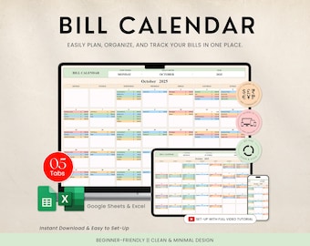 Bill Tracker Tabelle Rechnungskalender Google Sheets Monatlicher Smart Bill Planer Excel-Rechnung Zahlungs-Tracker Haushaltskalender Persönliche Steuern