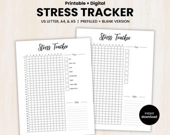 Yearly Stress Tracker Printable, Mental Health Tracker, Mood & Stress Log, Anxiety Journal, Stress Planner, US Letter/A4/A5-Instant Download