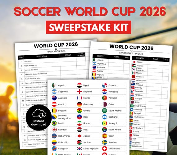 World Cup 2026 Sweepstake Kit Printable, Soccer Pool Game, Office Party Game, Watch Party Kit, Instant Download PDF
