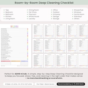 ADHD-friendly cleaning planner pages with clear sections, icons and easy-to-follow layout for better productivity
