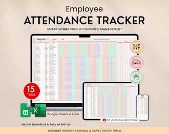 Employee Attendance Tracker | Excel & Google Sheets | Absence, Sick Leave, Early Out, Late In, Leave Tracker Template