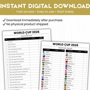World Cup 2026 Sweepstake Kit Printable, Soccer Pool Game, Office Party Game, Watch Party Kit, Instant Download PDF