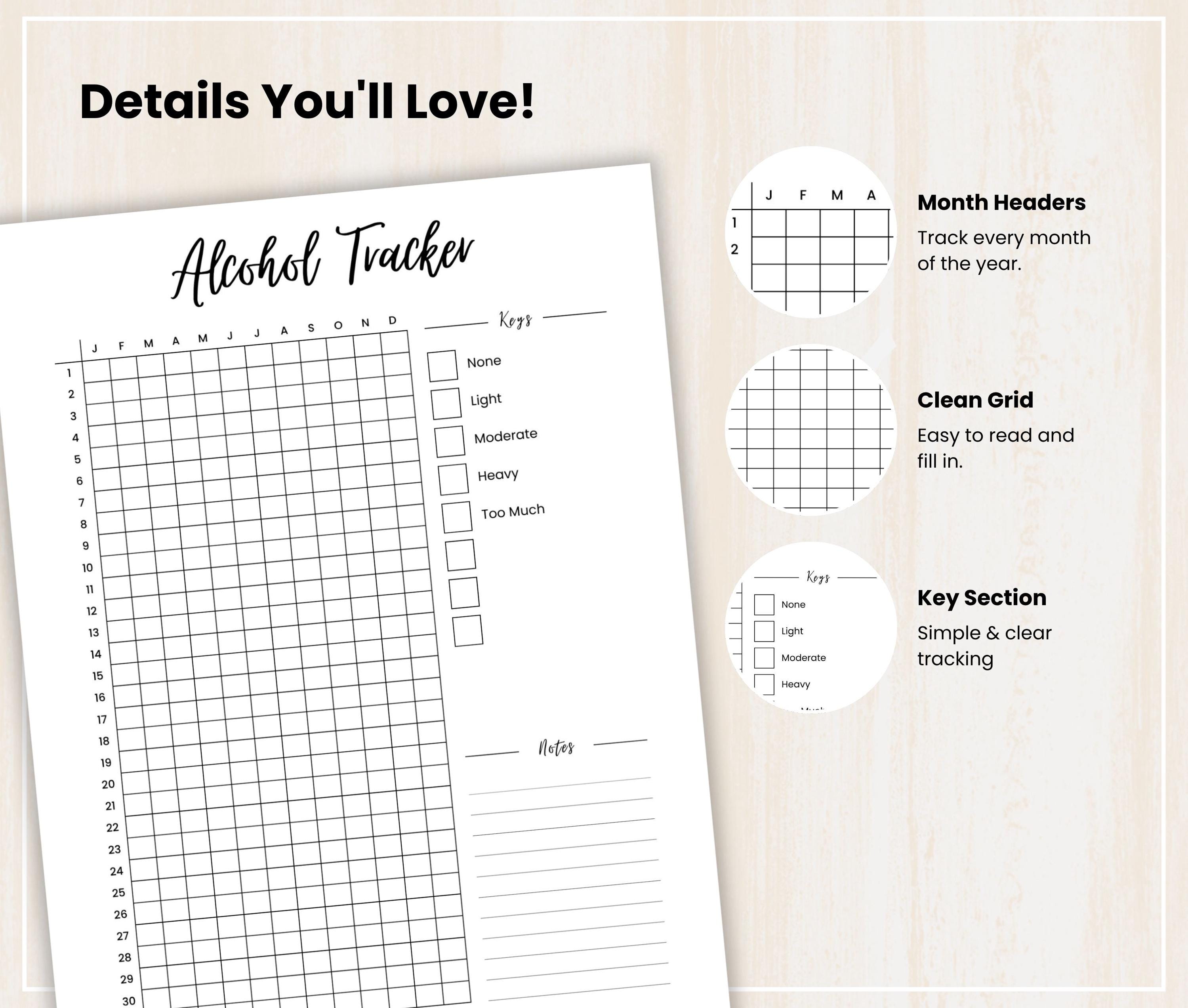 Alcohol Tracker, Printable Bullet Journal Page, Alcohol Log, Track ...