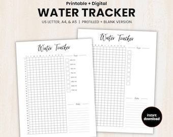 Yearly Water Tracker Printable, Hydration Tracker, Water İntake, Drink Water Reminder, Water Journal, US Letter/A4/A5 -Instant Download