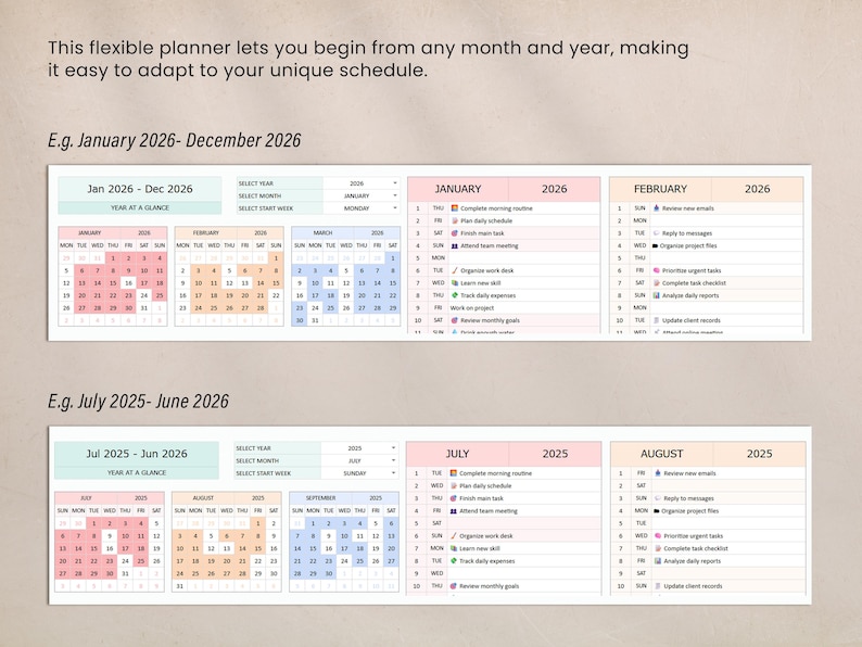 Year at a Glance Calendar Google Sheets & Excel Template, Yearly ...