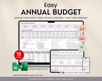 Roczny arkusz kalkulacyjny budżetu Szablon arkuszy Google, Roczny planer, Planer finansowy, Miesięczny roczny śledzenie budżetu Excel, Roczny arkusz kalkulacyjny