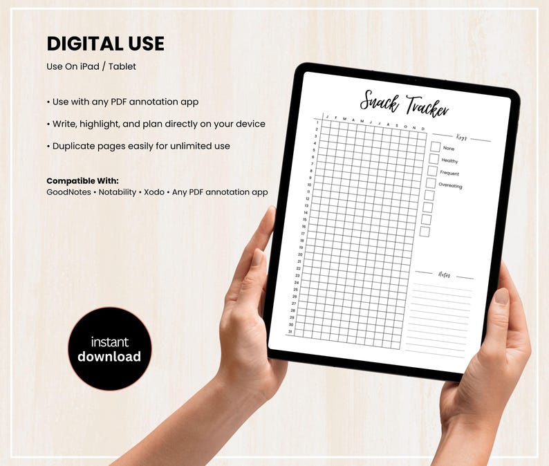 Snack Tracker, Printable Journal Page, Daily Snack Log, Eating Habit Tracker, food habit log, craving tracker, Snack Log, Instant Download