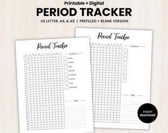 Period Tracker Printable, Journal Printable, Yearly Period Tracking, Period Journal, Period Tracker, Yearly Tracker, Daily Tracker