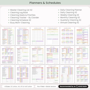 ADHD-friendly cleaning planner pages with clear sections, icons and easy-to-follow layout for better productivity