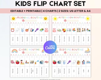 Routine-flipover, ochtendroutine, routine voor het slapengaan, kinder-routine, tabel dagelijkse routine, dagelijkse routine, flip-over, bewerkbare routine-flipover