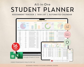 Akademische Studentenplaner Tabelle Google Sheets Excel Aufgabe Projekt Prüfungs-Tracker Studienplaner Vorlage Universitäts-Klassenplaner