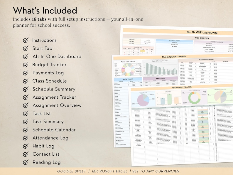 Google Sheets & Excel Study Planner
Boost productivity with this Google Sheets and Excel Study Planner. Plan your coursework, manage assignments, and monitor exam preparation in one structured digital spreadsheet. Ideal for students seeking a digital solution for staying on track, meeting deadlines, and balancing study schedules effectively.