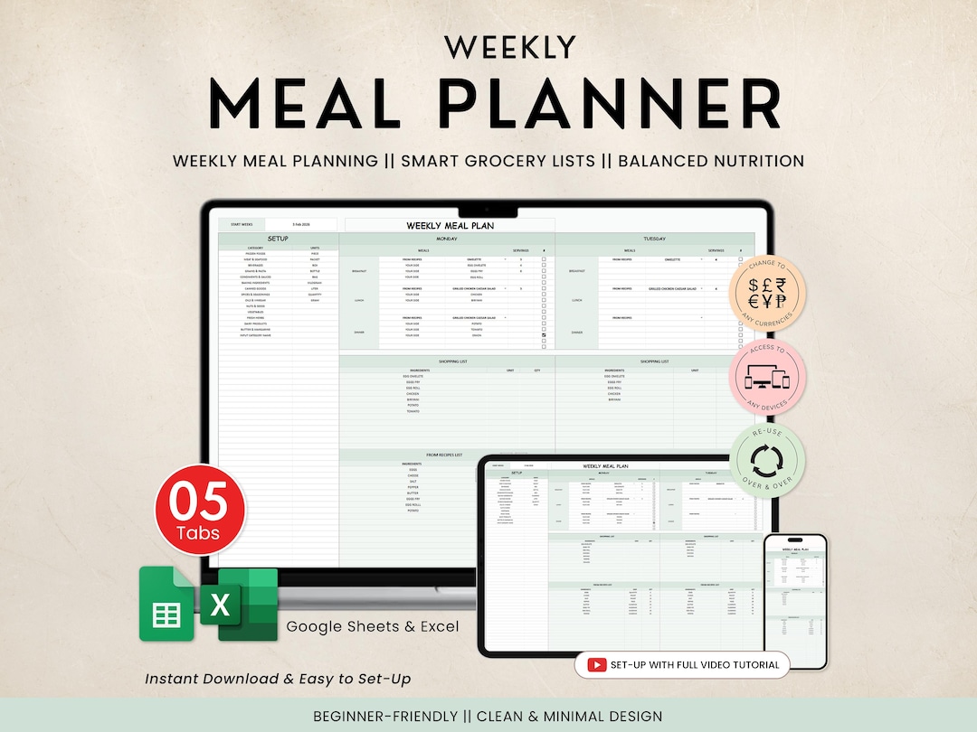 Weekly Meal Planner and Grocery List, Calorie Tracker Automatic Grocery ...