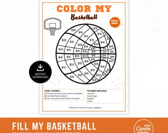 Kalender voor inzamelingsactie basketbal, kies een datum om te doneren, inzamelingsactie basketbalkalender, bewerkbare flyer voor teaminzamelingsactie, direct downloaden
