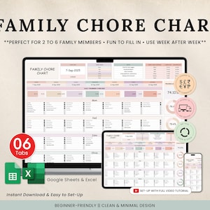 Family Chore Chart, Weekly Calendar Cleaning Checklist, Daily Chore Chart for Kids, Editable Chore Chart Google Sheets & Excel, Task Planner