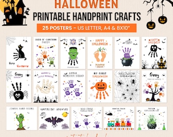 Halloween Handprint Art Bundle, Printable Halloween Handprint Crafts for Kids,  Ghost Handprint, Preschool Daycare Activity, Wall Poster