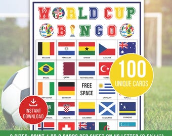 2026 World Soccer Bingo, 100 Soccer Bingo Cards, Printable Soccer Bingo, Soccer Activity, Kid's Bingo Game, Soccer Bingo Game for Kids