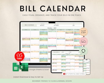 Bill Tracker Tabelle Rechnungskalender Google Sheets Monatlicher Smart Bill Planer Excel-Rechnung Zahlungs-Tracker Haushaltskalender Persönliche Steuern