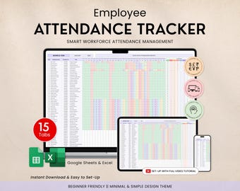 Mitarbeiteranwesenheits-Tracker Excel-Arbeitsblatt, Personalwesen-Anwesenheitsblatt, Absence Tracker, HR-Vorlagen, Mitarbeiterführungsbüro
